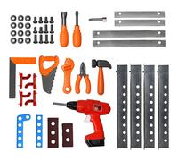 Playkidiz Construction Workbench - Kids Tool Set - Portable Toolbox Toy Playset - Kids Tool Bench Includes Working Electric Power Drill, Travel Carry Case & 45+ Tools & Accessories - Ages 3+