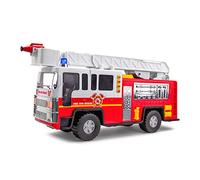 Playkidiz Fire Truck Toy for Kids with Lights and Siren Sounds - 38 cm Classic Red & White Fire Engine Rolling Emergency Vehicle - Interactive Play Movable Ladder, Early Learning Fun For Boys & Girls