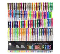 Playkidiz Gel Pens, Fine Point Colored Pens Great for Children and Adult Coloring Book, Glitter neon & Pastel Colors 100 Pack, Journaling, Crafting, Doodling, Drawing Fun, (2417)