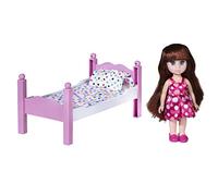 Playkidiz Mini Doll Bedroom Playset: Pretend jouer Brunet Mini Doll avec un lit, miroir et chaise super durable pour la maison de poupée pour enfants ou tout simplement un jeu amusant.