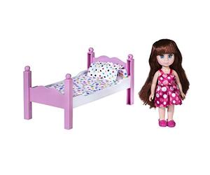 Playkidiz Mini Doll Bedroom Playset: Pretend jouer Brunet Mini Doll avec un lit, miroir et chaise super durable pour la maison de poupée pour enfants ou tout simplement un jeu amusant.
