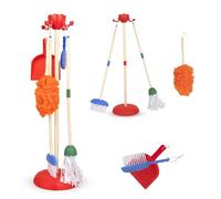 Playkidiz Role Play, 6Pcs, Kids Cleaning Set Includes Mop, Brush, Broom, Dustpan, And Organizer Stand, Play Helper Realistic Housekeeping Set, Toddler Cleaning Set, Recommended For Ages 3