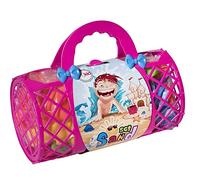 Playkidiz Sand Toys For Kids - Mega Pack Bulk Beach - Pink Sandbox Play Set w/Unique Crab, Shell & Sea Life Sand Molds, Shovel, Rake, Watering Can & BONUS Basket Carry Bag w/Handles