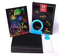 Playkidz Art Scratch It Color Art Sheets, 50 Rainbow Sheets, 10 Stencils and 3 Mandalas, Pictures & Art NO Ink. 8.3" x 5.8"