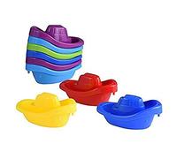 Playkidz Baby Bath Toy Little Boat Train Pack of 9 Stackable Plastic Kids Tugboats for Bathtub And More in 6 Colors Ages 3 and up