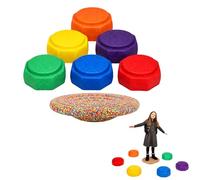 Playlearn 7-Piece Octagonal Stepping Stones, Textured Non-Slip Activity Pods for Indoor & Outdoor Play, Stackable Movement Set for Balance Games and Obstacle Courses