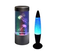 Playlearn Colour Changing LED Mood Light Round Mini Jellyfish Tank & Sensory Glitter Lamp LED, Shake and Shine Black Base