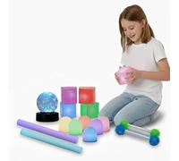 Playlearn Interactive LED Sensory Glow Kit - Light-Up Batons, Glitter Globe & Mood Blocks for Visual Sensory Play in Calm/Sensory Rooms Age 3+