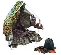 Playlearn Kids Camouflage Den Making Kit 1 x Plastic Frame for Den Building - 100 x 80 x 80cm | 1 x Tarpaulin - 3m x 2m | 1 x Camouflage Netting - 1.5m x 1.5m | 20 x Large Camouflage Pegs.