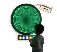 Playlearn Large Infinity Mirror Tunnel Light Round Frame with Button Controller Wall Mounted - 60cm Sensory LED Tunnel Infinity Mirror USB Powered LED Lighting Sensory Room Décor