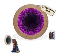 Playlearn Large Infinity Mirror Round Wooden Frame with Remote Control - 50cm Sensory LED Tunnel Infinity Mirror USB Powered LED Lighting Sensory Party Décor