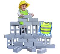 Playlearn Life Size Foam Breeze Block/Brick Construction Building Blocks Toy Role Play Realistic Pack of 20 Foam Building Bricks for Kids Children Construction Toys, Grey