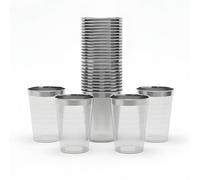 Playlearn Luxia 20-Pack Silver Rim Plastic Cups 10oz Clear, Durable Disposable Tumblers for Wedding, Cocktails & Elegant Parties