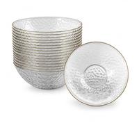 Playlearn Luxia 20Pcs Clear Reusable Plastic Serving Bowl Featuring Hammered Texture and Gold Rim, Plastic Bowl for Salad, Fruit, Popcorn, Chips, Dips and Party Entertaining