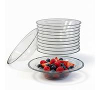 Playlearn Luxia 20Pcs Clear Silver Rim Plastic Bowls - Durable & Reusable Heavy Duty White Tableware - Elegant Soup & Dessert Bowls for Weddings, Catering, Buffets,Birthdays, and Parties