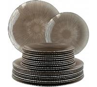 Playlearn Luxia 20Pcs Elegant Reusable Plastic Plates (Shadow Black & Silver)