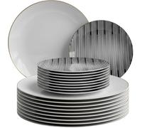 Playlearn Luxia 20Pcs Plastic Plate Set with Decorative Gold Border - Reusable 10 Dinner and 10 Dessert Plates Set - Hard (Optical Duo)