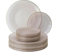 Playlearn Luxia 20Pcs Plastic Plate Set with Decorative Infinity Pink & Gold Rim- Reusable 10 Dinner and 10 Dessert Plates Set - Hard (Infinity Pink & Gold)