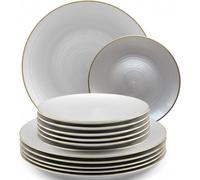 Playlearn Luxia 20Pcs Plastic Plate Set with Decorative Infinity White and Gold Rim - Reusable 10 Dinner and 10 Dessert Plates Set - Hard (Infinity White and Gold)