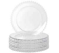 Playlearn Luxia 20pcs Reusable Clear Dessert Plastic Plates with Beaded Trim - Crystal Clear Finish | Heavy Duty Round Charger Plate for Elegant Weddings, Banquets, and Home Decor