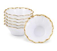 Playlearn Luxia 20Pcs Reusable Plastic Serving Bowl Featuring Flower Designed Rim - White Gold Bowl for Salad, Fruit, Popcorn, Chips, Flowers and Party Entertaining (Clear&Gold)