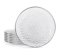 Playlearn Luxia 33cm Reusable Charger Plates Silver Hammered Design - Set 6 of - Round Reusable Decorative Dinner Table Setting for Weddings, Christmas Parties, and Formal Events