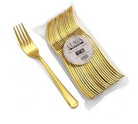 Playlearn Luxia Reusable Gold Plastic Cutlery Fork, 20pcs Bulk Pack Durable Elegant Cutlery, 18.5cm Durable Dinnerware for All Occasion Birthday Parties Weddings Camping