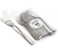 Playlearn Luxia Reusable Silver Plastic Cutlery Fork, 20pcs Bulk Pack Durable Elegant Cutlery, 18.5cm Heavy Duty Dinnerware for Weddings, Catered Events