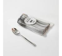 Playlearn Luxia Reusable Silver Plastic Cutlery Small Spoons, 20pcs Bulk Pack Durable Elegant Cutlery, 12.8cm Heavy Duty Dinnerware for Weddings, Catered Events(Small Spoon)