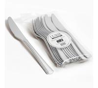 Playlearn Luxia Reusable Silver Reusable Washable Plastic Knives, 20pcs Bulk Pack Durable Elegant Cutlery, 19.6cm Durable Dinnerware for Weddings, Catered Events
