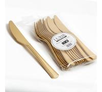 Playlearn Luxia Reusable Washable Gold Plastic Knives, 20pcs Bulk Pack Durable Elegant Cutlery, 19.62m Durable Dinnerware for Weddings, Catered Events