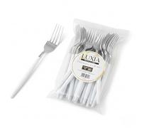Playlearn Luxia Reusable White Silver Plastic Fork, 20pcs Bulk Pack Durable Elegant Cutlery, Durable Dinnerware for Weddings, Catered Events