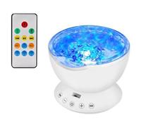 Playlearn Ocean Wave Projector Lamp Night Light with Remote Control Music Speaker, Bedroom Living Room Ambiance, USB Charged, Visual Effect