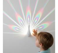 Playlearn Peacock LED Light Projector Wall Lamp - Colour-Changing Peacock Pattern, Remote & Tap Controls, USB-Rechargeable & Wireless, Night Light Décor for Bedrooms, Nurseries & Calming Spaces