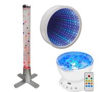 Playlearn Sensory Light 60cm Table Top Bead Bubble Tube Colour Changing, 23cm Infinity Mirror Calming Visual Effect, 13cm Ocean Wave Projector Lamp for Office,Living Room & Bedroom Home Decor