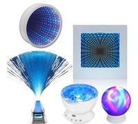 Playlearn Sensory Light LED 22cm Infinity Mirror Tunnel Light Square-23cm 3D Infinity Mirror Tunnel Light-Ocean Wave Projector Lamp,Fibre Optic Lamp with Wireless Speaker for Home Decor Sensory Lights