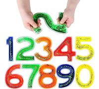 Playlearn Squidgy Sparkly Numbers 10 Pack Sensory Gel Shapes, Glitter & Colourful Liquid, Squidgy Jelly Fidgeting Toy