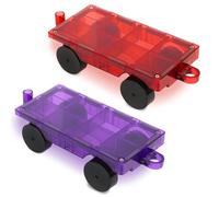 Playmags 2 Piece Car Set: Strong Magnets - STEM Toys for Kids, Use with All Magnetic Tiles and Blocks Sturdy, Super Durable with Vivid Clear Color Tiles. (Colors May Vary)