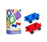 Playmags 2 Piece Car Set: Strong Magnets - STEM Toys for Kids, Use with All Magnetic Tiles and Blocks Sturdy, Super Durable with Vivid Clear Color Tiles. (Colors May Vary)