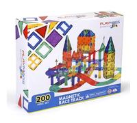 Playmags 200 Piece Set Magnetic Tiles Racetrack, Includes 2 Motorized Electric Racing Cars, for Kids Ages 3+
