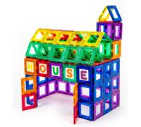 Playmags 36 Pcs Magnetic Tiles Building Set - Magnetic Tiles For Kids Includes 18 - Stronger Magnets Clear Color Magnet Windows -18 Letters & Numbers - Stimulate Creativity & Development