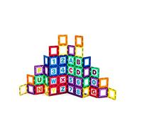 Playmags 36 Pcs Magnetic Tiles Building Set - Magnetic Tiles For Kids Includes 18 - Stronger Magnets Clear Color Magnet Windows -18 Letters & Numbers - Stimulate Creativity & Development