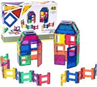 Playmags 48 Piece Set: Now with Stronger Magnets, Sturdy, Super Durable with Vivid Clear Color Tiles