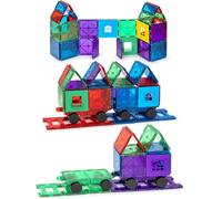 Playmags 50 Pcs Magnetic Building Tiles Set for Kids with 4 Cars