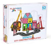 Playmags 52-Piece City Construction Magnetic Tiles Set, Building Blocks with Crane & Road Pieces, Educational STEM Toys for Boys & Girls Ages 3+