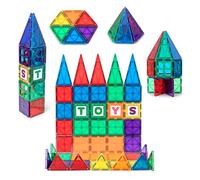 Playmags Magnetic Tiles Set for Kids - 60 Pc Magnetic Building Blocks with ABC Click-ins - STEM Development Magnetic Tiles For Kids - Stronger Magnet Building Block Toys for Boys, Girls & Toddlers