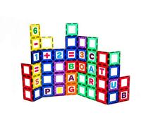Playmags 80 Pcs Magnetic Tiles Building Set - Magnetic Tiles For Kids - 40 Stronger Magnets Clear Color Magnet Windows & 40 Letters & Numbers - Stimulate Creativity & Brain Development