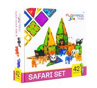 Playmags Animal Safari Magnetic Tiles for Kids - 42 Piece Set | Stacking & Building Blocks for Toddlers | Educational STEM Toy & Jungle Animal Figures