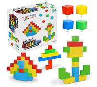 Playmags Jumbo Magnetic Cubes 64-Piece Set - Large 5.08 cm Blocks for Younger Kids - Durable Magnetic Building Blocks, Sensory Rattling Cubes - STEM Learning Toy for Motor Skills & Colour Discovery