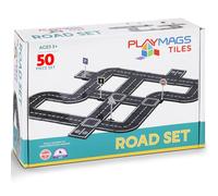 Playmags Magnetic Tiles Road Set - 50 Pcs STEM Educational Construction Toy Car Track, Building Blocks Magnet Toys for Toddlers, Safe for Ages 3+